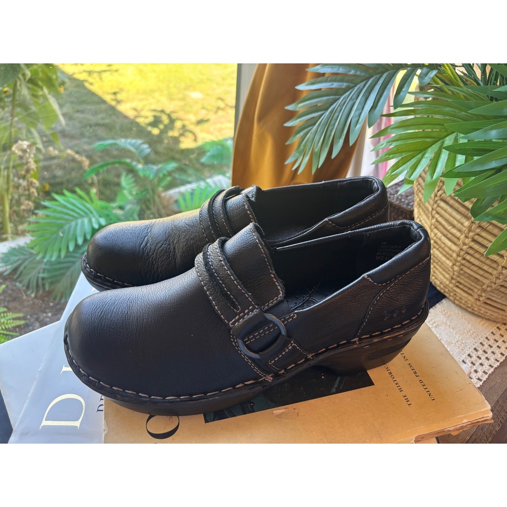 b.o.c. Born Concept Leather Clogs Black Slip On Comfort Shoes Women Size 9M